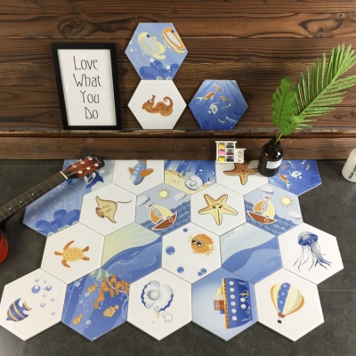 瓷砖300卡通海洋蓝色幼儿园可爱动物儿童花砖卫生间浴室地砖墙砖