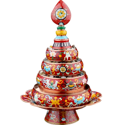 佛缘汇曼扎盘托盘八吉祥纯铜曼茶藏族曼扎盘修盘小号