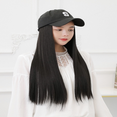 萌鸭舌帽带假发连帽棒球帽子一体女夏天遮阳光头2明制乌纱翼善冠飞