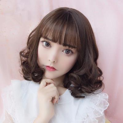 假发女短卷发学生韩版网红逼真空气刘海中长蛋卷大脸梨花头全头套