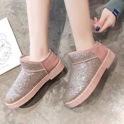 面包鞋女冬季加厚亮面雪地靴低帮一脚蹬2019秋冬新款加绒韩版ins