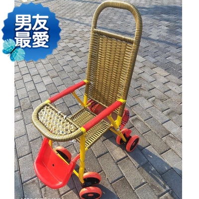e婴儿竹子推车藤车可坐躺幼儿轻便竹椅万向轮小孩两用四个轮子便