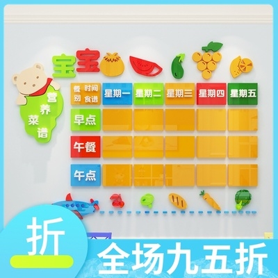 幼儿园食谱展示栏蒋菜托管班小学校饭桌午餐牌家长公告餐厅墙贴纸