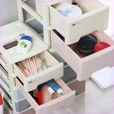 盒子抽拉双层收纳盒塑料抽屉式叠放物品档案小型整理箱可爱大学生