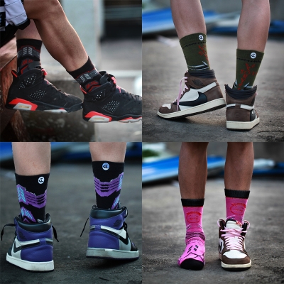 淘宝潮牌aj1球鞋搭配潮袜男女aj11黑红康扣篮球袜球鞋搭配毛巾底袜子