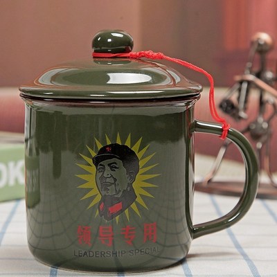 为人民服务军绿色杯怀旧经典老式缸子茶杯陶瓷口杯老红军杯子