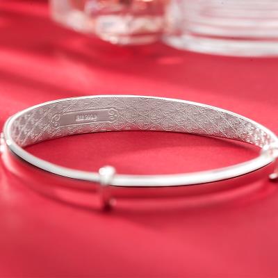 足银手镯925镯子老人龙凤呈祥妈妈银首饰福字女士手环