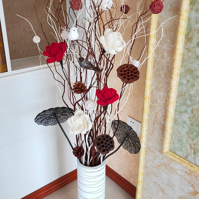 客厅玄关落地假花隔断橱窗花瓶插花套装包邮龙柳干枝树枝装饰干花