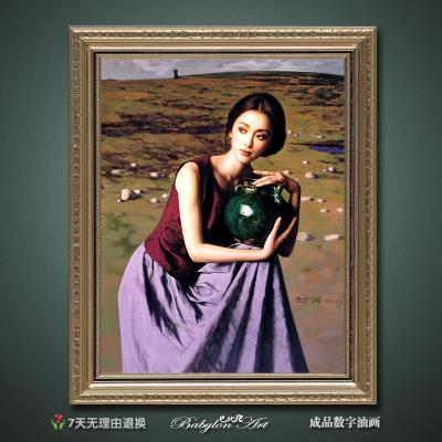 淘宝成品数字油画人物欧式陶女手绘画有框画卧室客厅装饰画特价不优惠