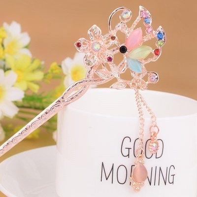 头饰步摇古装发饰女童红色儿童流苏发簪公主风配饰优雅头钗