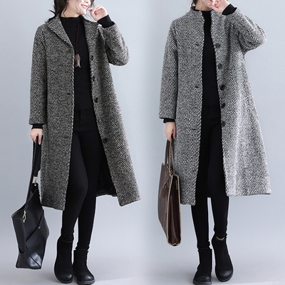 深灰色毛呢大衣女长款图片