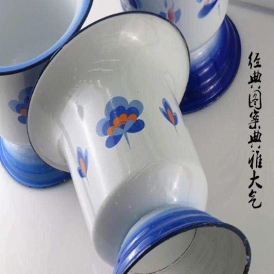 加高加厚搪瓷高脚痰罐 带盖带暖垫怀旧儿童老人用痰盂坐便器 尿桶