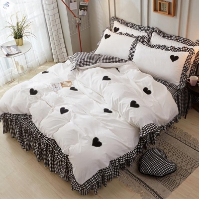 床裙简约北欧公主风床裙款四件套床罩式简约绣花床上用品花边被套