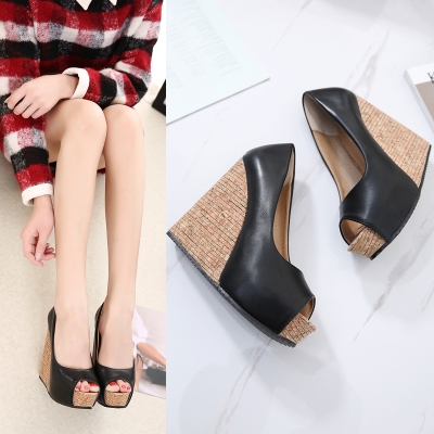 坡跟鱼嘴超高跟单鞋图片