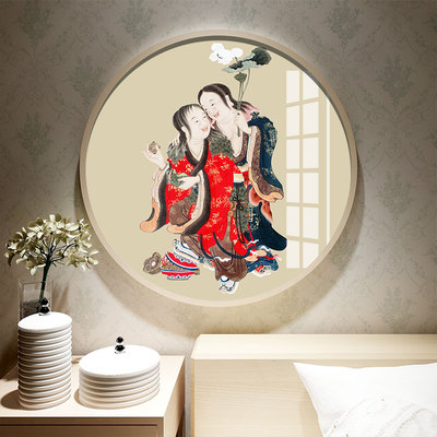 和合二仙画像挂画夫妻和睦催旺助姻缘新婚卧室风水装饰画主卧床头
