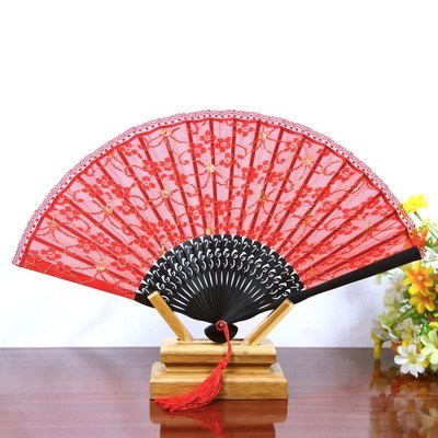 漂亮的扇子红昭愿折叠便携收缩旗袍扇古典折扇女式小巧夏季蕾丝扇