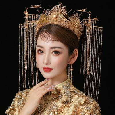 禾秀服秀禾造型圆脸新娘妆头饰中式短发2019新款奢华显脸小流苏