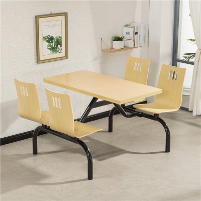 员工食堂餐桌椅连体便利店饭店多人位长方桌8人不锈钢组合式8人位