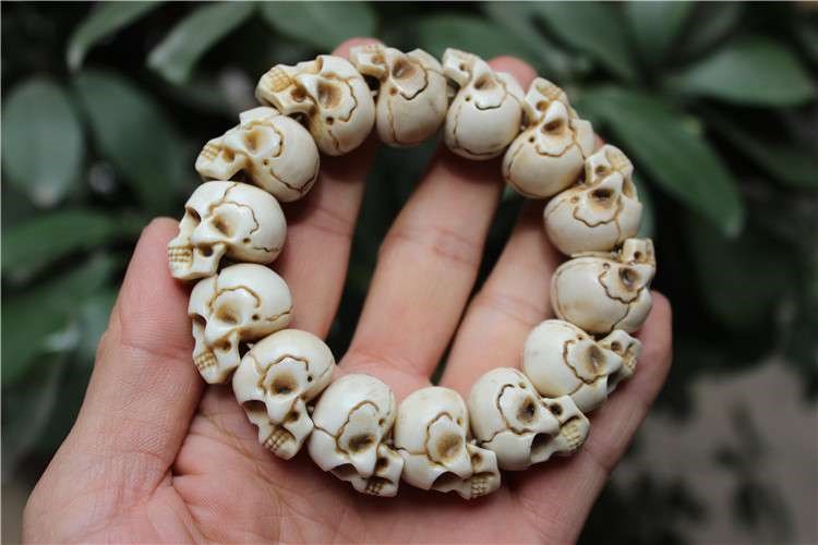 天然鹿角手串男女款骷髅头尸陀林主恶灵文玩手链佛珠念珠饰品