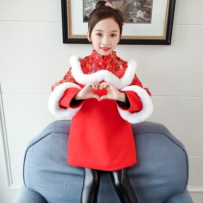 小孩过年衣服喜庆女宝唐装冬新年装女童春节衣服洋气拜年服加厚