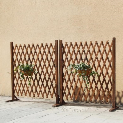 铁栅栏门伸缩推拉折叠碳化围栏室内花园木头户外防腐木小院室外