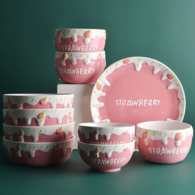 粉色厨具餐具特色碗陶瓷创意个性创意家用菜盘米饭碗汤面碗沙拉碗