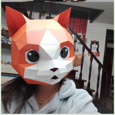 动物头套 免裁剪熊猫纸模全脸面具成人手工儿童表演出派对道具