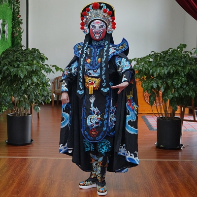豪华川剧变脸服装刺绣盘龙变脸服装全套配送12张变脸脸谱全套