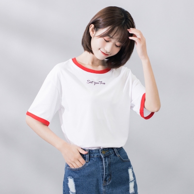 社服女装学生宿舍短袖有口袋的t恤女2019夏季新款字母棉闺蜜韩版