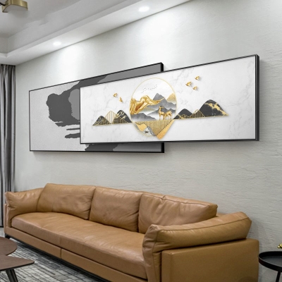 客厅装 新中式 饰画风水靠山招财大气沙发后面挂画山水叠加背景墙画