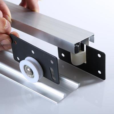 直轨套装推拉门滑轮厨房滚轮下滑轮轨道凹轨衣柜移门滑门柜门上下