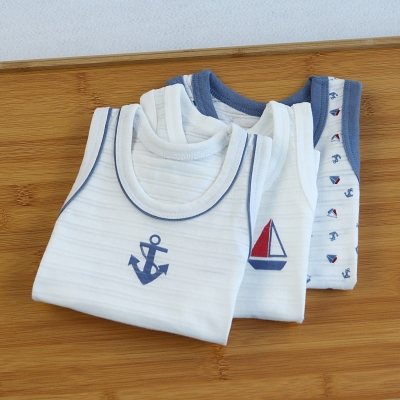 荧光排汗宝宝小童竹节棉薄儿童纯棉透气风夏季男款海军背心无无袖