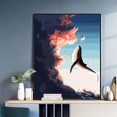 数字油画diy油彩画动物鲸鱼填色画手工绘欧式客厅解压填充装饰画