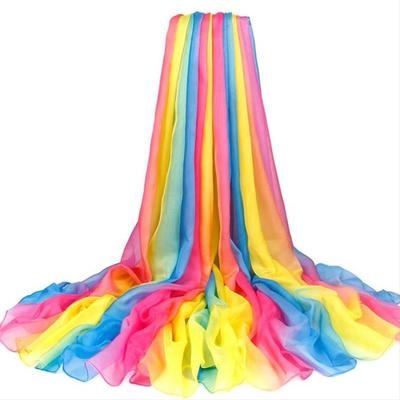 彩虹丝巾夏季薄款七彩色长款纱巾女夏天轻薄海边防晒围巾披肩