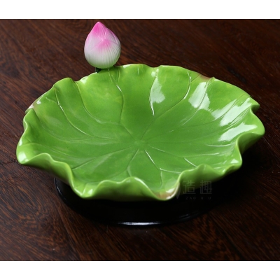 陶瓷供果盘客厅家用供奉水果盘佛前贡盘莲花荷叶果碟佛具摆件