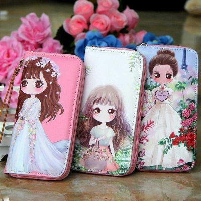 童钱包儿童公主长款钱夹可爱中小学生女孩零钱包长款印花手提包.