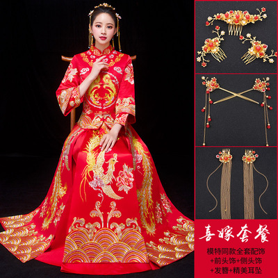 秀禾服新娘2020新款夏敬酒服龙凤褂裙百褶盘锦绣重工婚纱礼服