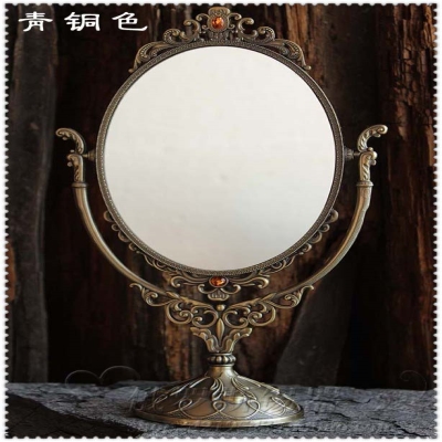 金属梳妆台镜子复古典锡制台式双面化妆镜欧式仿古椭圆形美容镜
