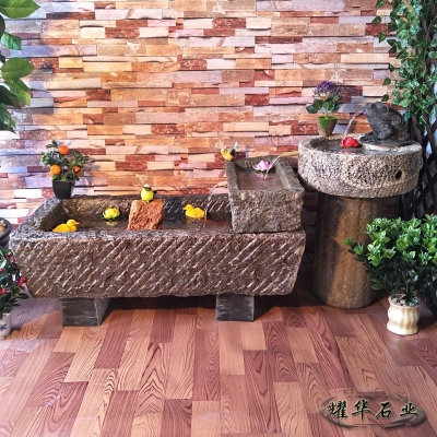 老牛槽旧马槽石槽养鱼池石磨室内石头阳台鱼缸外牛槽流水景观摆件