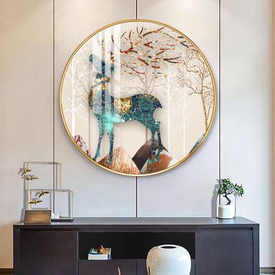 画新中式走廊过道圆形装饰画客厅卧室入户玄关挂画餐厅麋鹿玄幻壁