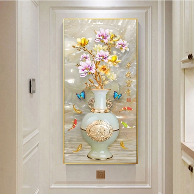 入户玄关挂画发财树客厅过道走廊装饰画风景墙画竖版花瓶招财壁画