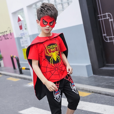 儿童套装男孩超人蜘蛛侠童装男童小学生夏天走秀帅气衣服潮流服装