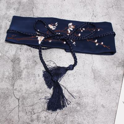 中国风宽腰带女复古刺绣菊花装饰汉服绣花古风腰封连衣裙流苏绑带