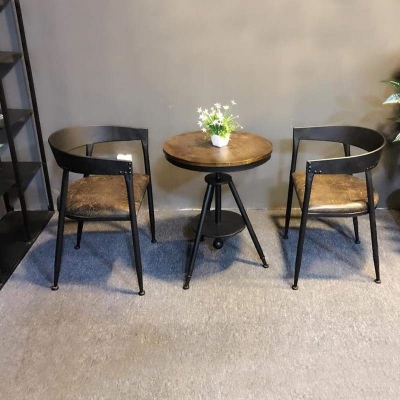 复古咖啡厅休闲桌椅组合铁艺实木奶茶甜品冷饮店工业风酒吧小圆桌