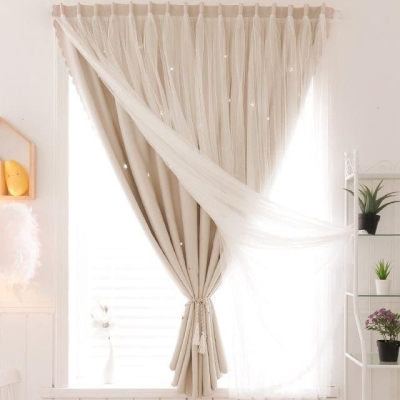窗帘卧室遮光温馨遮光布短帘纱客厅窗帘布透光八角窗防风主卧