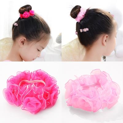 儿童舞蹈头花发圈饰品花朵盘发网兜扎头发女童可爱丸子头宝宝发饰