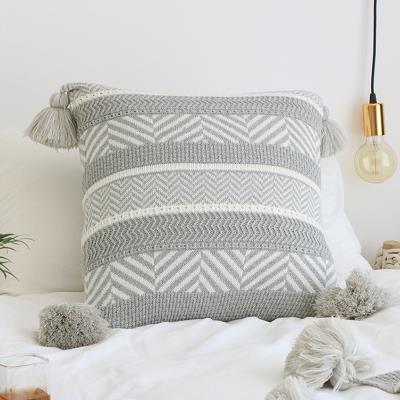 北欧纯棉毛线针织流苏抱枕全棉方形靠垫沙发办公室靠枕腰枕套装饰