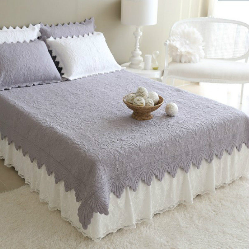 韩国进口 灰色欧式夹棉床盖 韩式衍