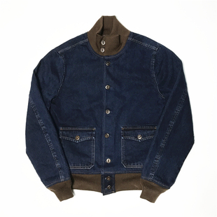 吾扛大旗阿美咔叽 洗水做旧重磅牛仔a1飞行员夹克 复古羊毛外套男