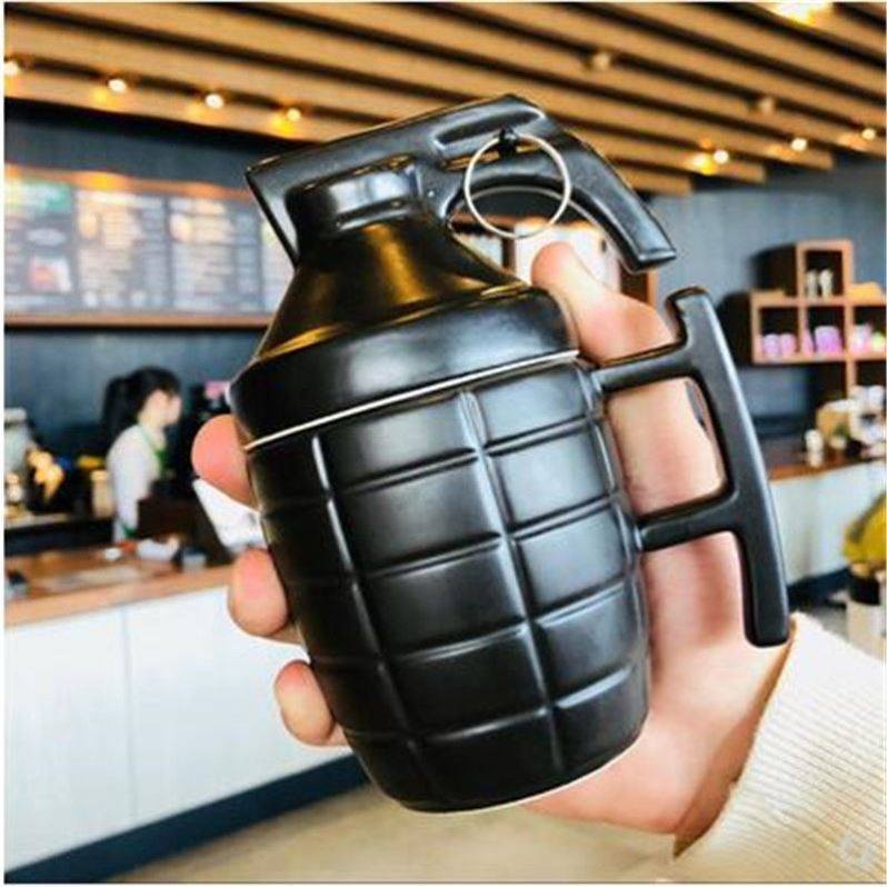 大容量潮流陶瓷家用马克杯杯子奇葩杯水杯礼物套装带盖地雷杯手雷